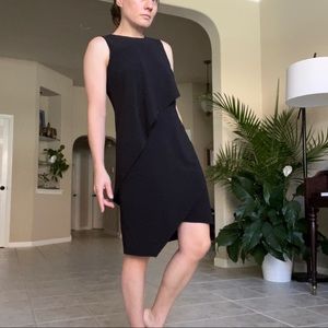 HALSTON Heritage Asymmetric Drape Knee-Length Black Dress, size 6